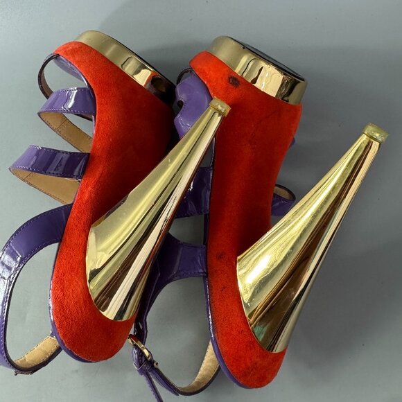 Francesca Mambrini Purple Patent Leather Strappy Platform Heels - Picture 9 of 14